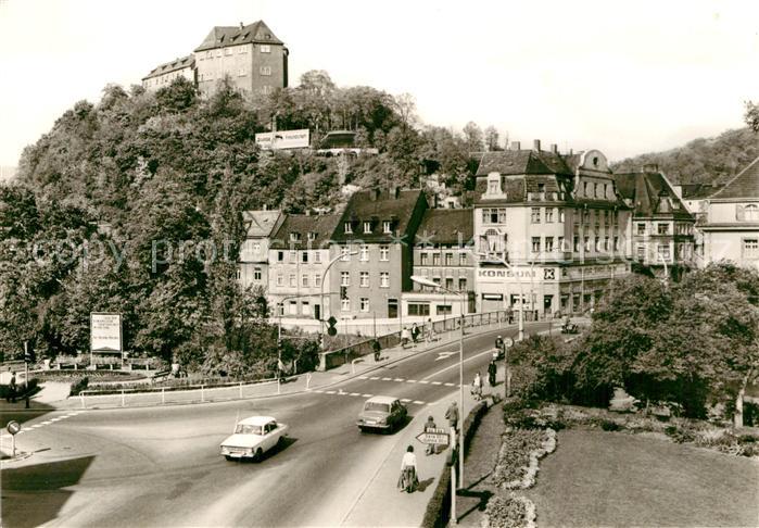 Greiz Thueringen Blick zur Friedensbruecke und Oberes Schloss