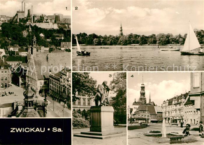 Zwickau Sachsen Blick vom Dom Hauptmarkt Schwanenteich Robert Schumann Denkmal
