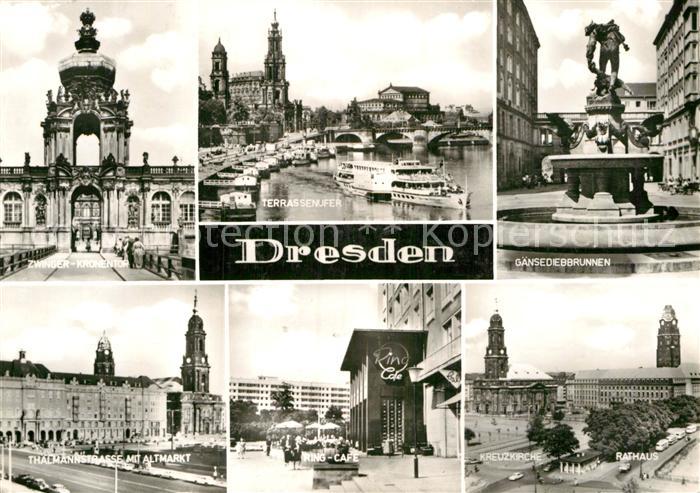 DRESDEN Elbe Zwinger Kronentor Terassenufer Dampfer Anleger Gaensediebbrunnen Th