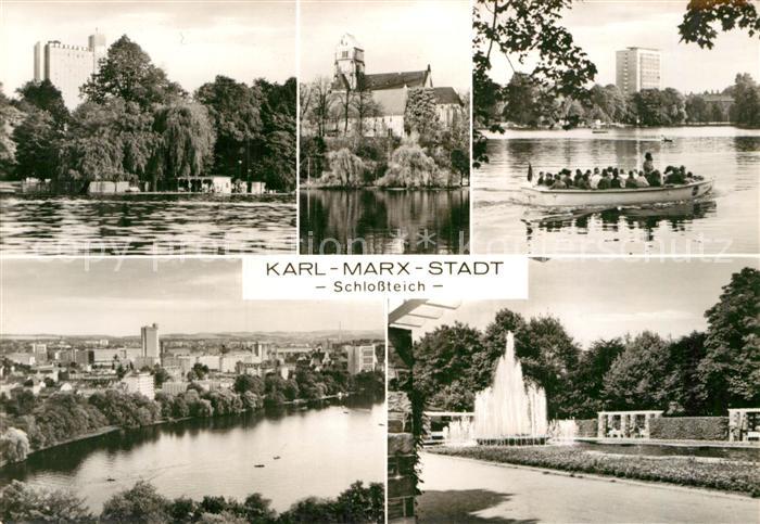 Karl-Marx-Stadt Schlossteich Bootfahren Fontaene Wasserspiele