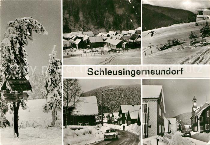 Schleusingerneundorf Ortsansichten im Winter Wegweiser