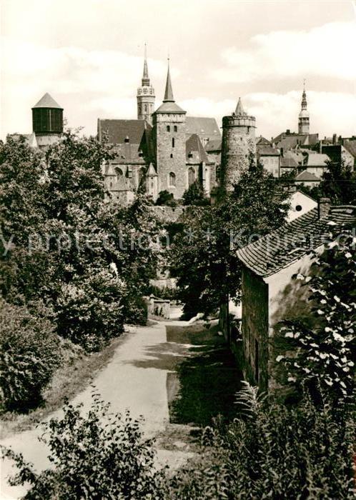 Bautzen Sachsen Blick vom Scharfenweg Alte Wasserkunst Kirche Altstadt