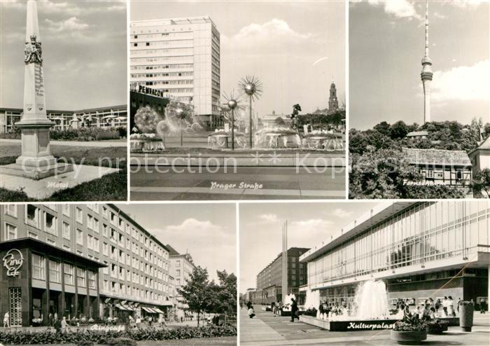 DRESDEN Elbe Motel Saeule Prager Strasse Hochhaus Fernsehturm Kulturpalast Ringc