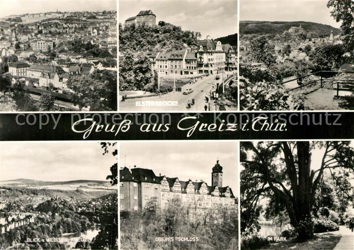 Greiz Thueringen Stadtpanorama Elsterbruecke Schloss Park Weisses Kreuz