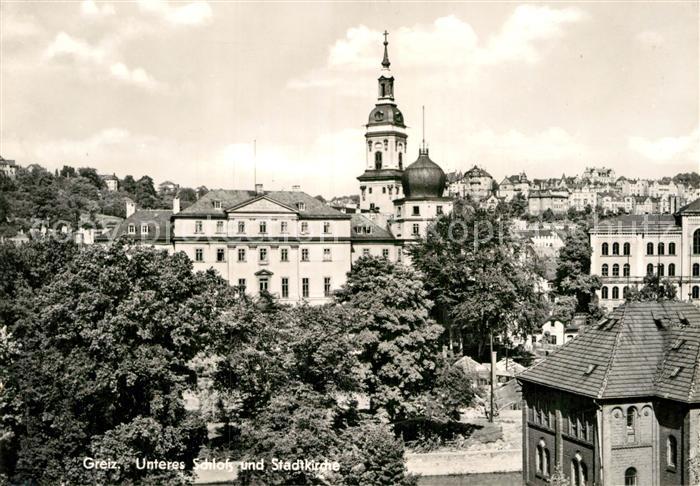 Greiz Thueringen Unteres Schloss und Stadtkirche