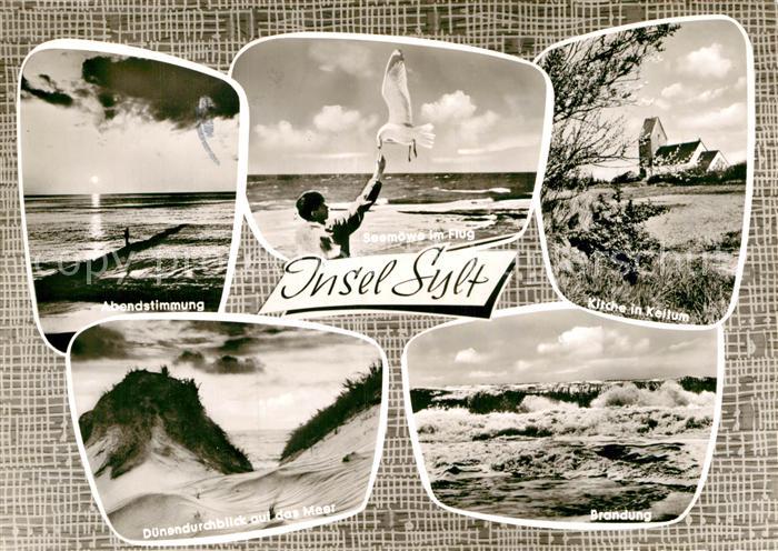 Insel Sylt Abendstimmung am Meer Seemoeve Kirche in Keitum Brandung Duenen