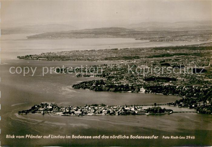 Lindau Bodensee Blick vom Pfaender noerdliches Bodenseeufer