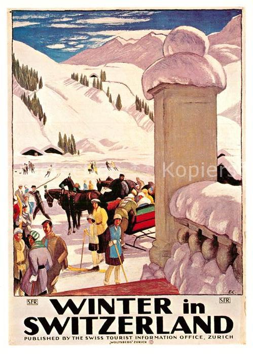 Pferdeschlitten Emile Cardinaux Plakat Verkehrszentrale Schweiz 1921