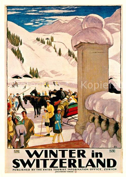 Pferdeschlitten Emile Cardinaux Plakat Verkehrszentrale Schweiz 1921
