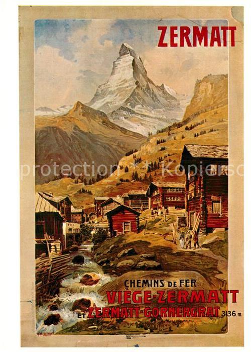 Eisenbahn Visp-Zermatt-Bahn Zermatt-Gornergrat-Bahn 1898 Plakat A. Reckziegel