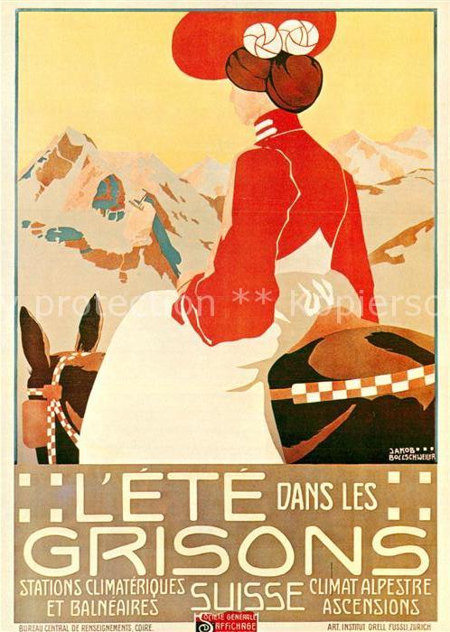 Kuenstlerkarte Jakob Bollschweiler Plakat Verkehrsverein Graubuenden 1905
