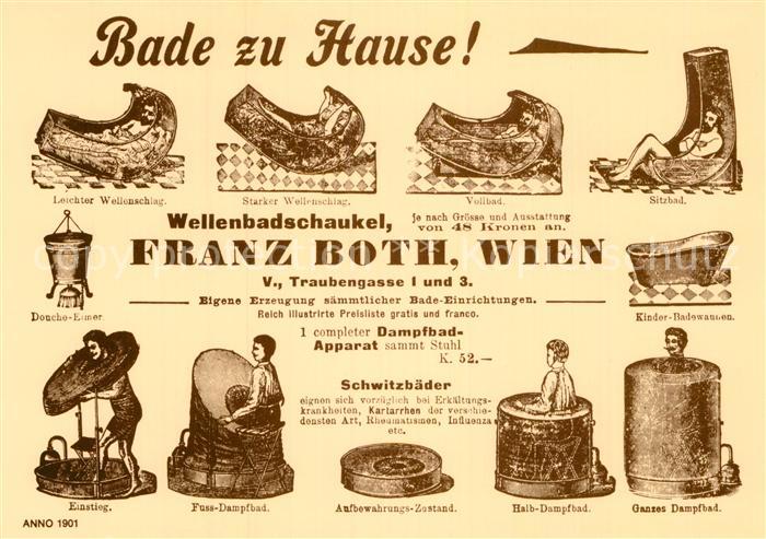 Werbung Reklame Wellenbadschaukel Franz Both Wien 1901