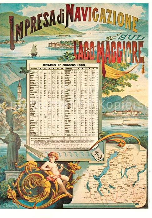 Dampfer Seitenrad Plakat Schiffahrt Lago Maggiore 1855 Fahrplan