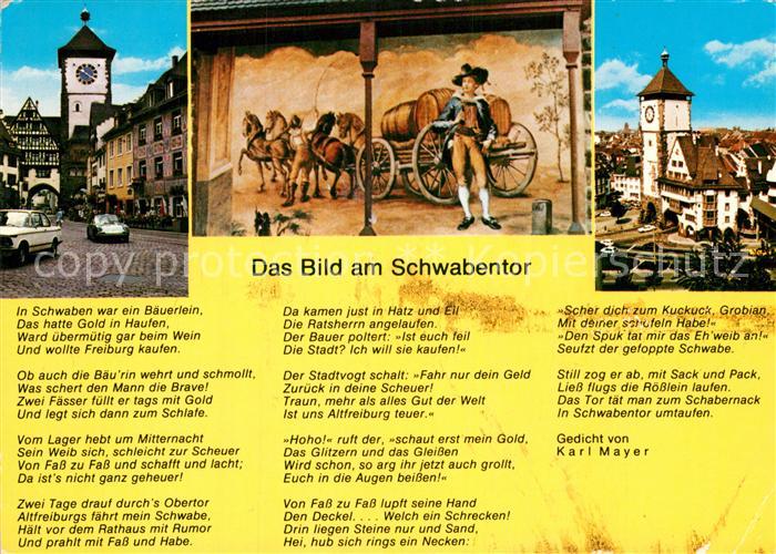 Gedicht auf AK Das Bild am Schwabentor Karl Mayer Freiburg im Breisgau