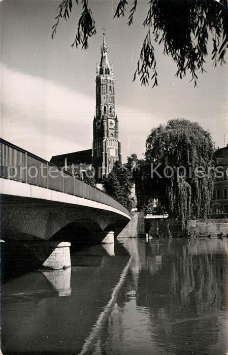Landshut Isar Brueckenpartie mit Kirche