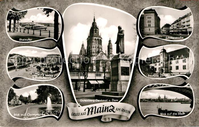 Mainz Rhein Dom Gutenberg-Denkmal Schillerstrasse Rheinufer Sautanz
