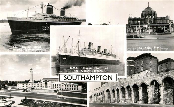 Southhampton R.M.S. Queen Mary Royal-Pier Civic-Center old Walls