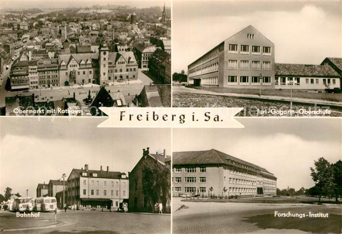 Freiberg Sachsen Fliegeraufnahme Obermarkt Rathaus Forschungs-Institut Bahnhof