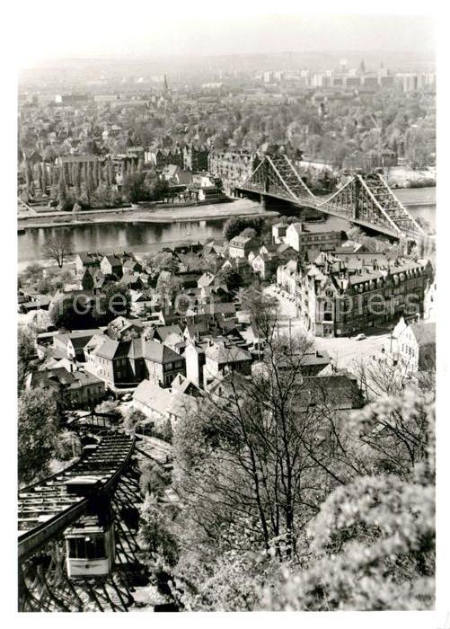 DRESDEN Elbe Blick von Loschwitzhoehe Bergbahn Bruecke