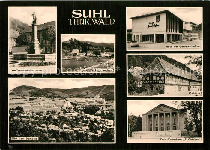Suhl Thueringer Wald Waffenschmiebrunnen Museum Kulturhaus Blick vom Domberg