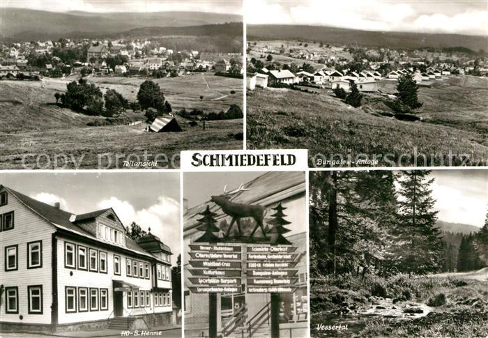 Schmiedefeld Rennsteig Vessertal Restaurant Henne Bungalows Wegweiser