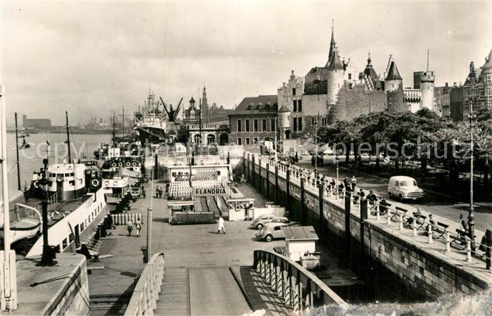 Antwerpen Anvers Havenzicht met het Steen Hafen Bootsanleger Burg Steen