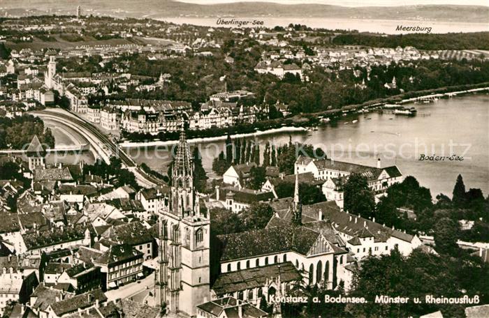 Konstanz Bodensee Muenster Rheinausfluss Fliegeraufnahme
