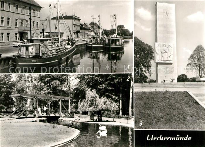 Ueckermuende Mecklenburg Vorpommern Fischkutter Hafen Tierpark Bruecke Schwaene