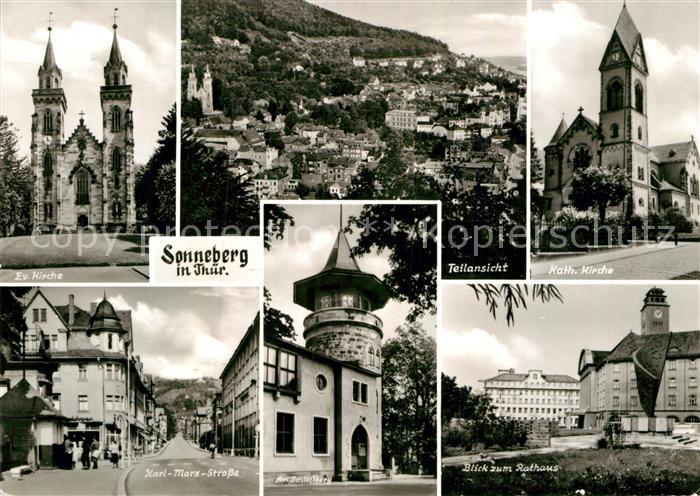 Sonneberg Thueringen Kirche Schlossberg Rathaus Karl Marx Strasse Teilansicht