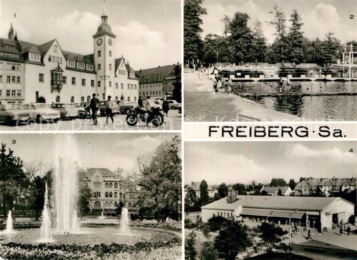 Freiberg Sachsen Rathaus Johannisbad Scheringerpark Fontaene Kaufhalle
