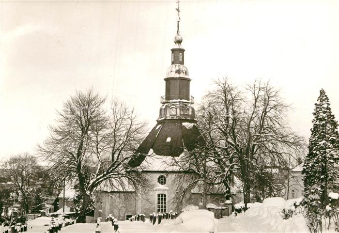 Seiffen Erzgebirge Ortsmotiv mit Kirche Kurort Spielzeugdorf im Winter