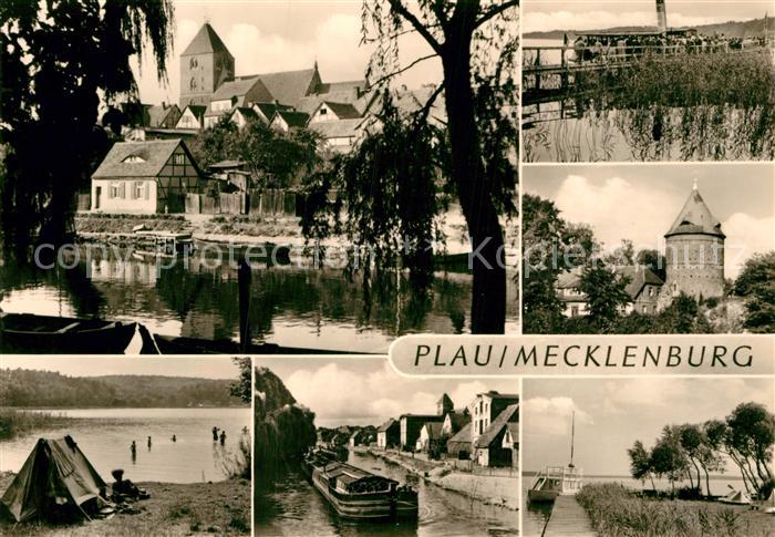 Plau See Partie an der Elde Blick zur Kirche Steg Plauer See Turm Camping