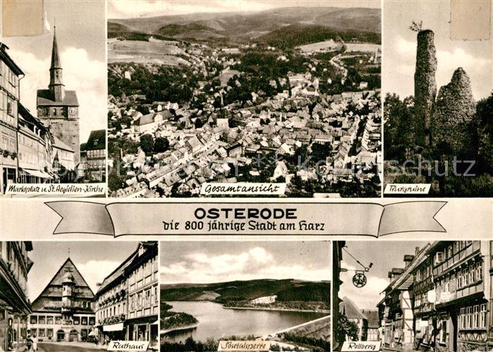 Osterode Harz Marktplatz St. Aegidien-Kirche Burgruine Rollberg Rathaus