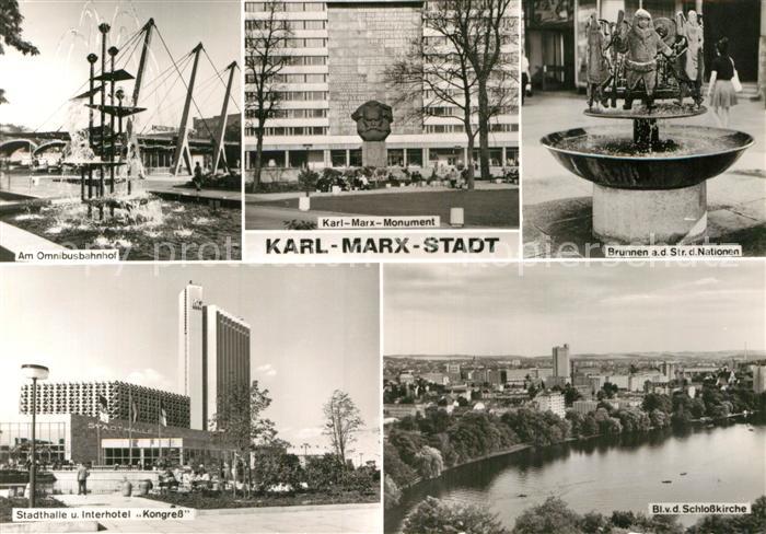 Karl-Marx-Stadt Monument Stadthalle Interhotel Kongress Omnibusbahnhof