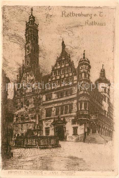 Rothenburg Tauber Rathaus Originalradierung Anna Siebert