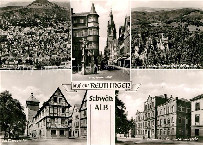 Reutlingen BW Technikum fuer Textilindustrie Marienkirche Tuebinger Tor