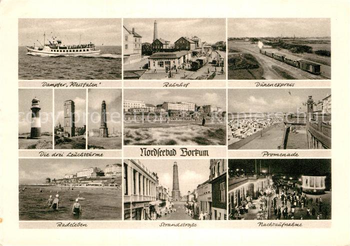 BORKUM Nordseebad Niedersachsen Dampfer Westfalen Bahnhof Duenenexpress Leuchttu