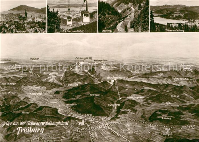 Freiburg Breisgau Panoramakarte Schauinslandbahn Hoellental Titisee