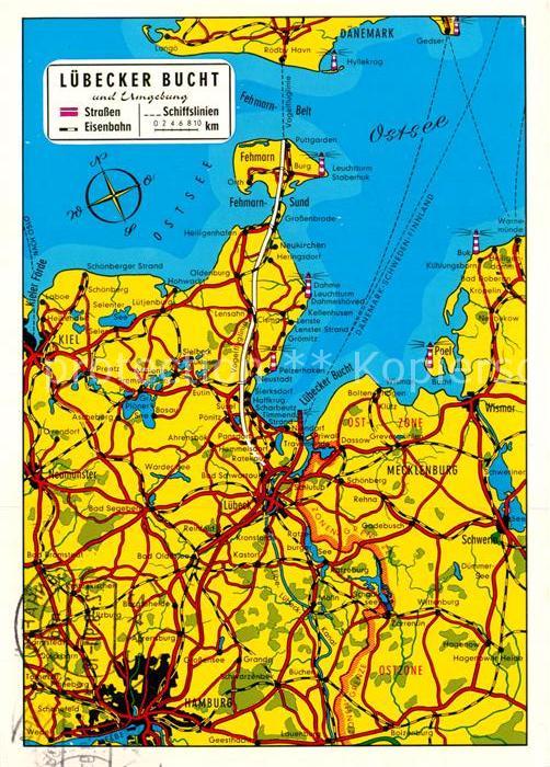 Landkarte auf Ak Luebecker Bucht