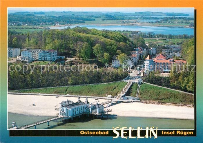 Sellin Ruegen Fliegeraufnahme mit Strand und Seebruecke