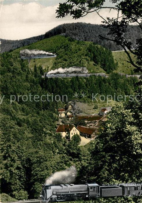 Triberg Schwarzwald Dreibahnlinie beim Bachjoerg Dampflok