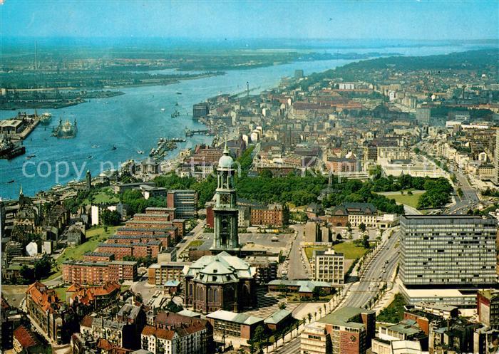 HAMBURG  CITY Fliegeraufnahme Michaeliskirche und Elbe