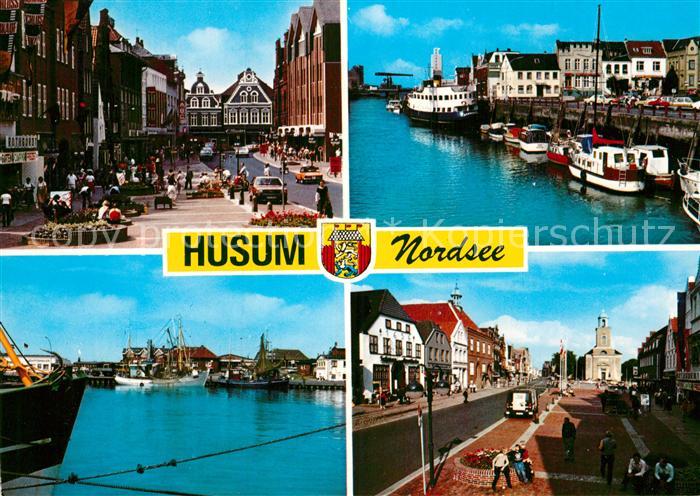 Husum Nordfriesland Innenstadt Platz Kirche Hafen Fischkutter
