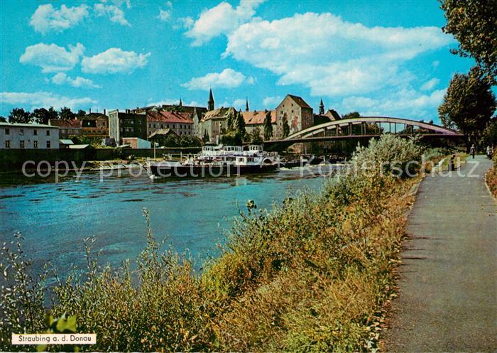 Straubing Uferpromenade an der Donau Bruecke Dampfer