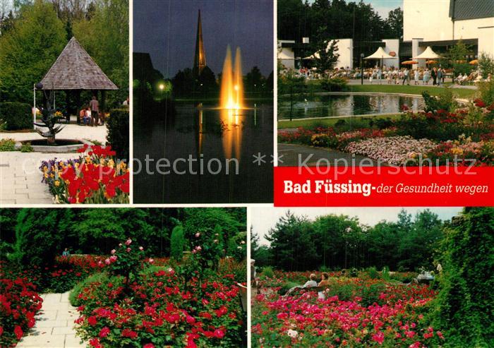 Bad Fuessing Kurpark Blumenbeet Leuchtfontaene Kurhaus