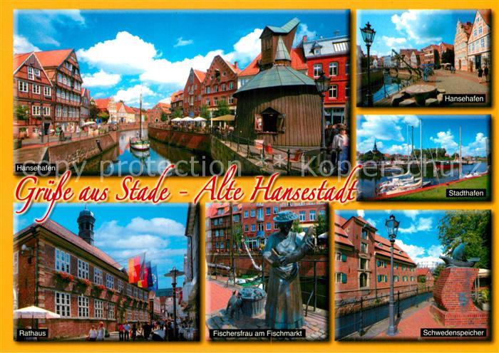 Stade Niederelbe Hansehafen Stadthafen Schwedenspeicher Fischersfrau Statue Fisc