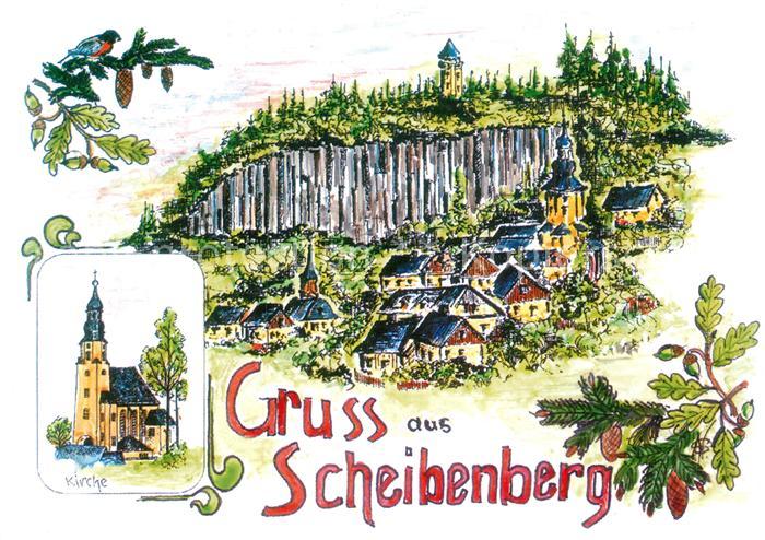 Scheibenberg Ortsansicht mit Kirche Repro