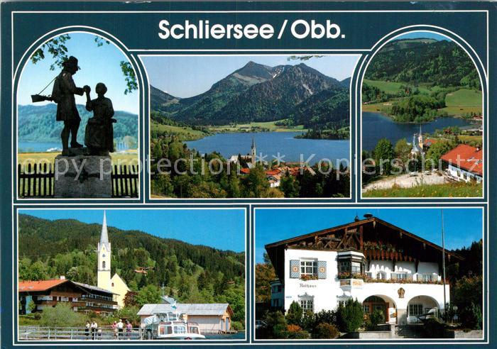 Schliersee Landschaftspanorama Alpen Denkmal Ortsmotiv mit Kirche Rathaus