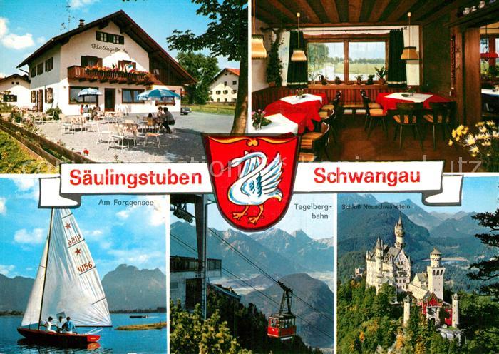 Schwangau Saeulingstuben Restaurant Terrasse Segelboot Forggensee Tegelbergbahn
