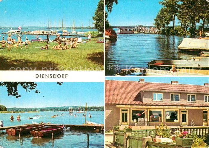 Diensdorf-Radlow Badestrand Scharmuetzelsee Hafen Bootsanleger Ladengeschaeft